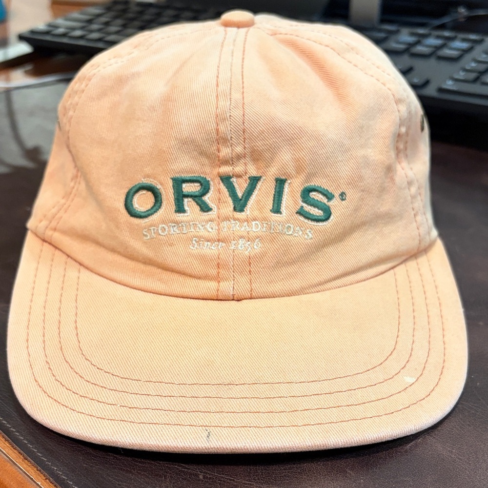 Vintage Orvis Light Orange Cap with Green Embroidery